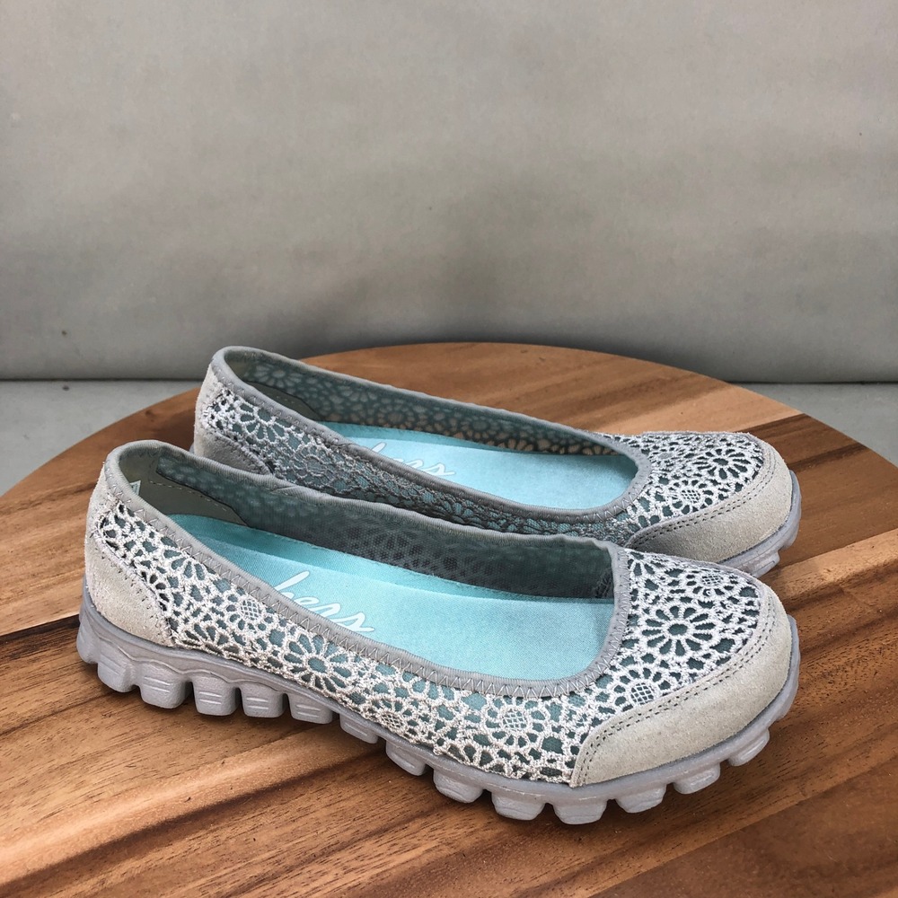Skechers EZ Flex Sweet Pea Womens 6.5 Gray Lace Memory Foam Slip On Flats Shoes